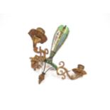 A circa 1900 gilt brass and Bohemian green glass ceiling chandelier, enamelled floral decoration,