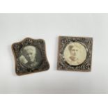 Two miniature framed photos with silver embossed fronts, 7 & 6.5cm tall
