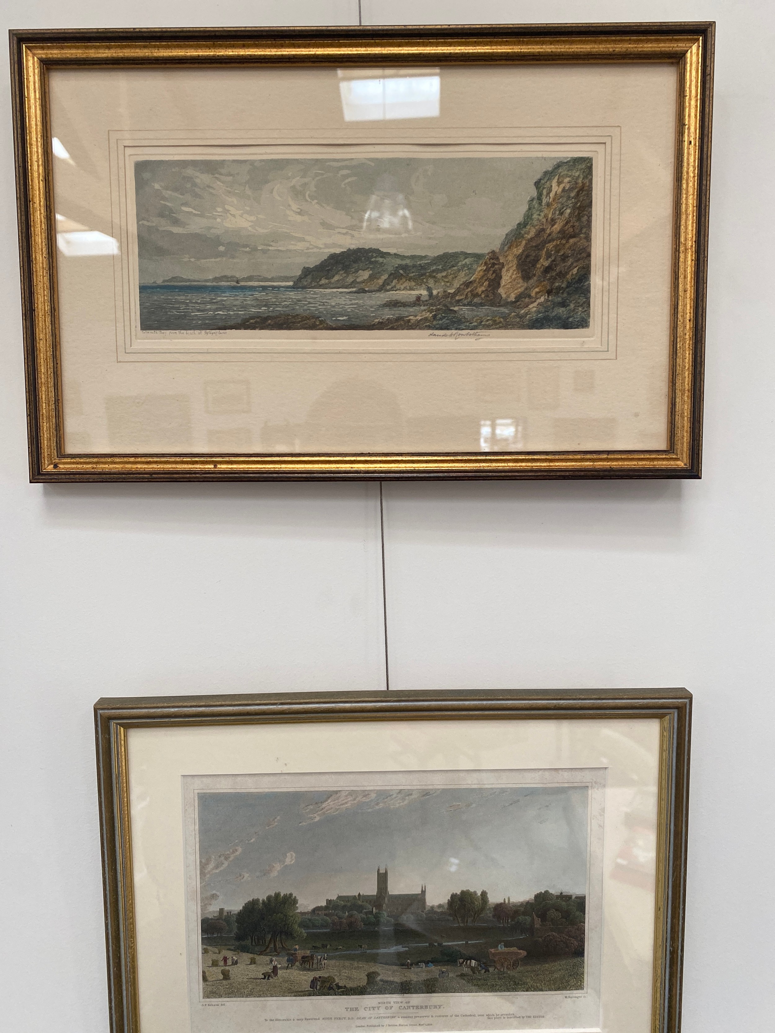 Four various 19th Century etchings/prints including City of Canterbury harbour/port, Talmouth bay - Image 2 of 2