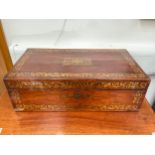 A 19th Century boulle work writing box (cracks to lid, wood missing to front), 16.5cm x 50.5cm x