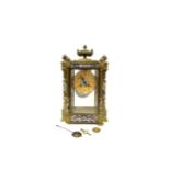 A circa 1900 French champleve brass mantel clock with Japy Freres movement, Arabic dial,