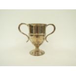 A Fowler & Polglaze Ltd silver twin handled cup/trophy, London 1928, 16cm tall, 544g