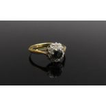An 18ct gold sapphire and diamond chip ring. Size O, 2.5g