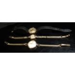 Two 9ct gold lady's wristwatches with 9ct gold bracelet straps, 28.8g and a gold cased wristwatch