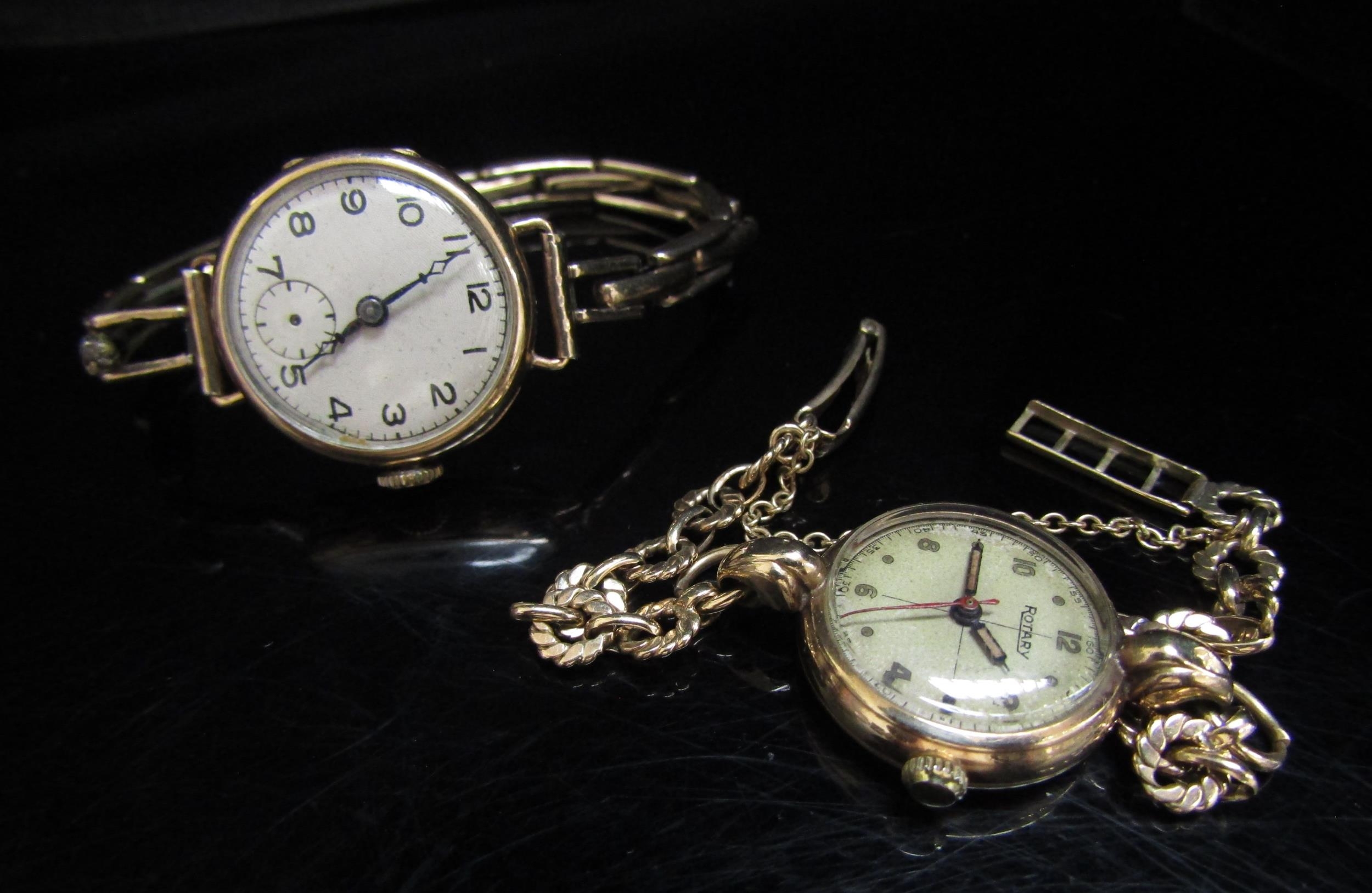 A 9ct gold bracelet watch 16.9g, a 9ct gold cased wristwatch and an Omega watch case