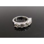 A white gold five stone diamond ring, 2.65ct total, stamped 750. Size K/L, 5.8g
