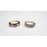 Two 9ct gold rings, amethyst and blue topaz, size K, and cubic zirconia, size L, 5.2g