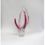 A Large Scandinavian Flygfors Coquille Glass vase in freeform in pink colours, signed to base.