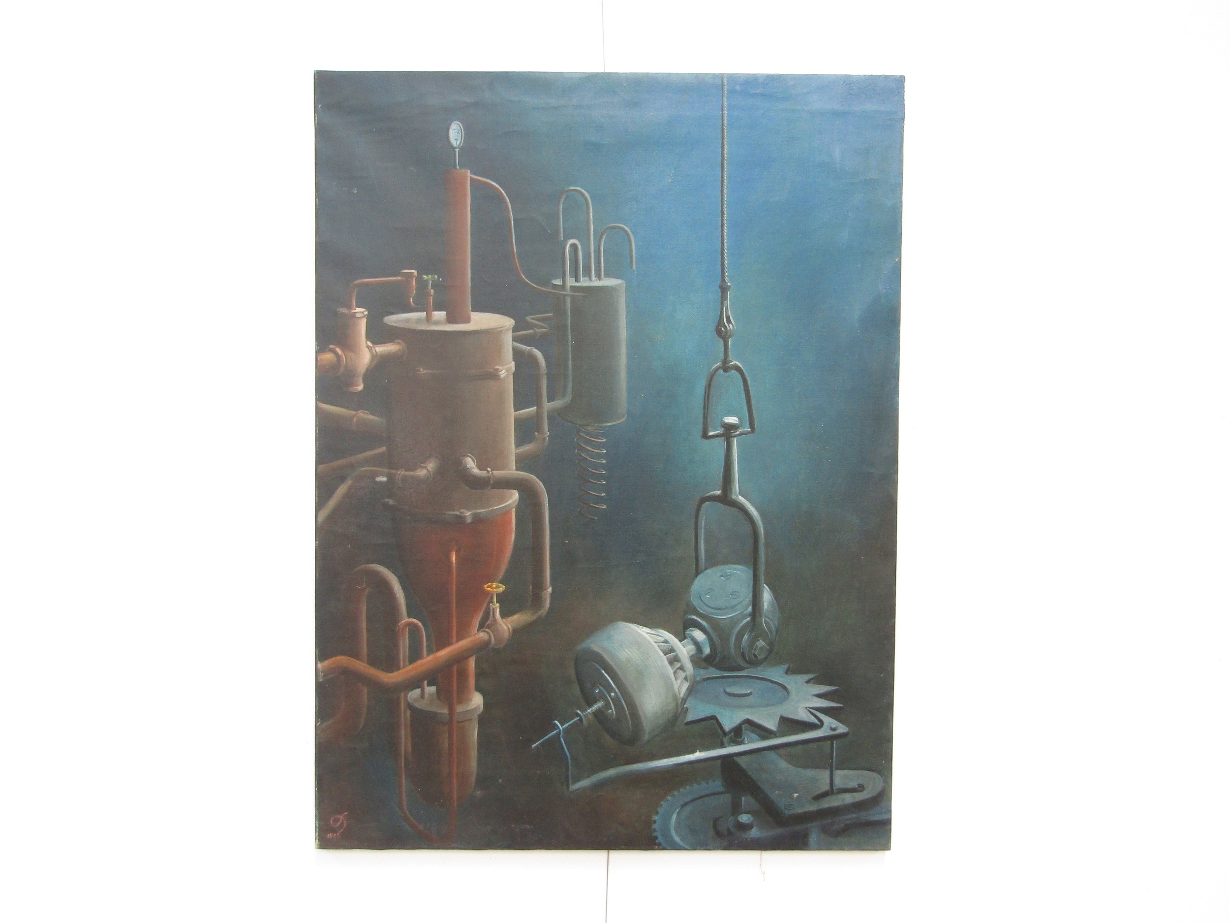 DAVID HILL (1914-1977) (ARR) An unframed oil on canvas depicting image of steam apparatus and