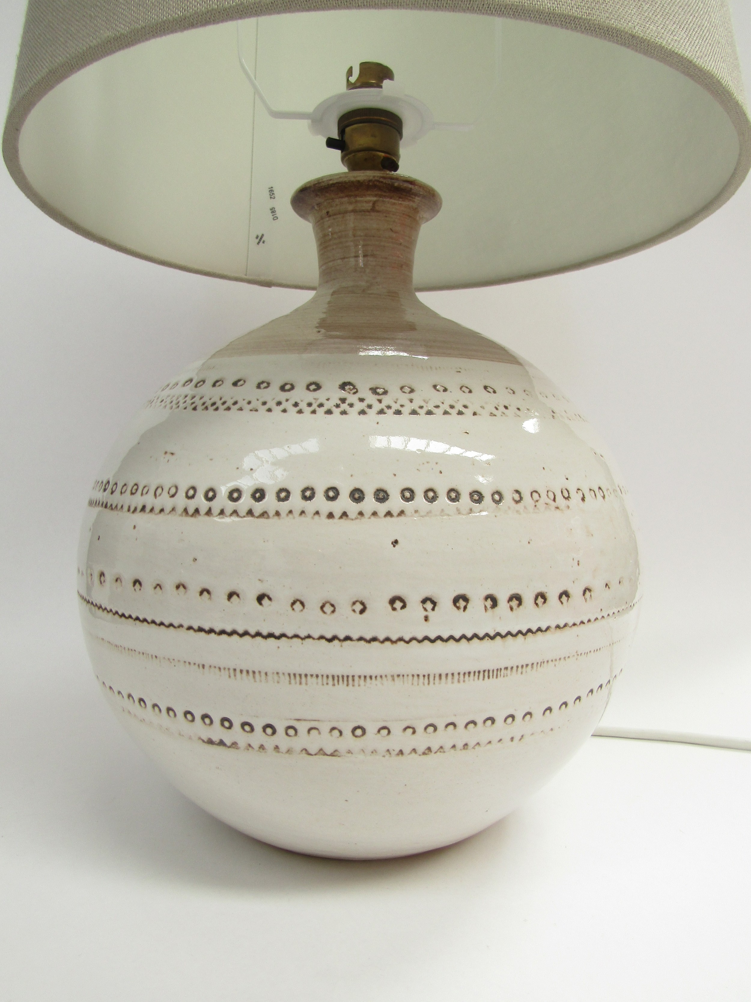 A Bitossi lamp base in white with impressed motifs (possibly made for Pier UK) with shade. Base 30cm - Image 2 of 2