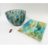 JO DUNN (XX/XXI) A large art glass bowl and a dish in original customised wooden box. Bowl 17.5cm
