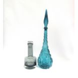 Two glass decanters one Italian Empoli in blue, one Caithness Morven smoked glass by Domhnall O'