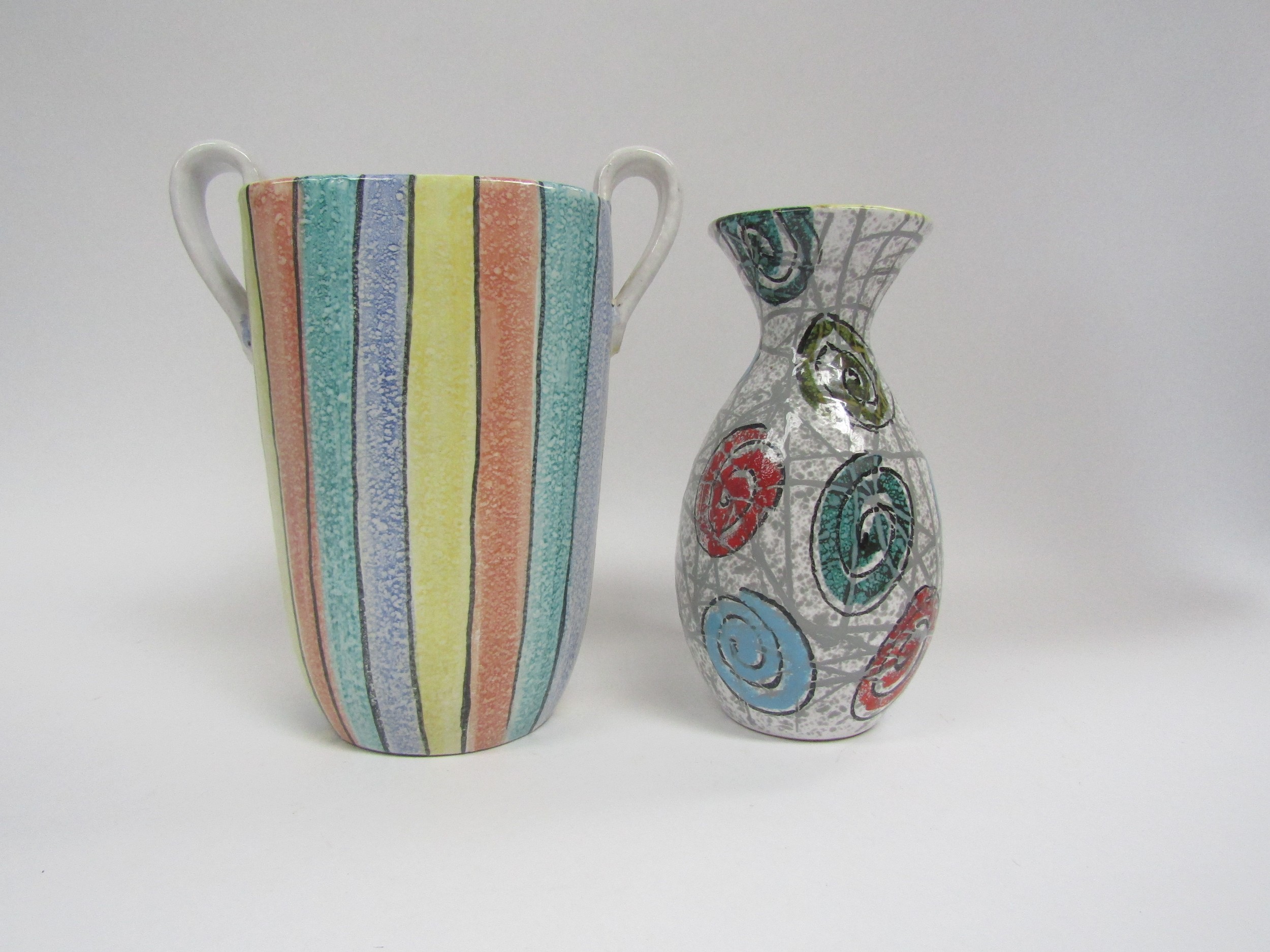 Two c1950's Italian Pottery hand decorated vases, tallest 22cm
