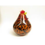 A large hand blown glass figure of a chicken in the Murano style, polished pontil to base. 26cm high