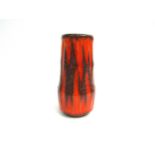 A Scheurich West German Pottery Fat Lava Vase in orange red and mottled brown with cut sides.