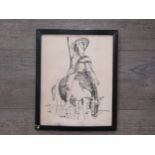 A Robert Colquhoun print depicting a figure on horse, signed in the print. 29cm x 23cm