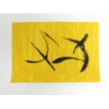 Attributed to Victor Anton, an original unframed abstract painting on card in yellow and black,