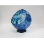 Wendy Smart - A studio glass spherical bowl in blue/green design 17.5cm diameter
