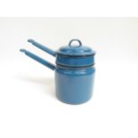 A collection of vintage Viners cutlery and a Polish blue enamel Bain marie pan set, 20cm high