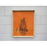 VIC ELLIS (1921-1984): A framed oil on canvas, sailing vessels in sunset. Signed. Image size 60cm