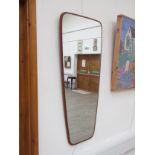 A Danish teak organic backed wall hall mirror, 40cm x 90cm