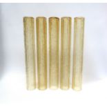 A set of five 1960's Murano glass light shades of cylindrical form in textured caramel colour,