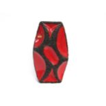 A Roth Keramik West German Pottery Fat Lava Vase in red and black volcanic glazes. Original label,
