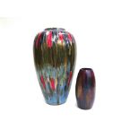 ANITA HARRIS (XX): A studio pottery large vase with brushed glazes in gold, red and blues. Signed to