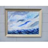 SIMON LISSIM (1900-1981) A framed gouache on board depicting waves and sky in blues. Signed bottom