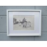 PETER BRANNAN RBA (1926-1994) A framed pen and ink drawing, "On the pier", signed lower right. Image