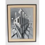 N FIRTH (XX/XXI) A framed original surrealist painting in the manner of Escher, signed and dated