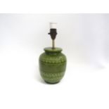 An Italian Pottery mid 20th century table lamp base, green glaze with impressed shapes. Painted