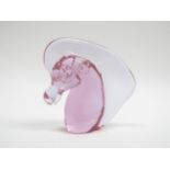 A Glass figure of a horses head in pale pink glass, possibly Czech or Murano. 13.5cm high.