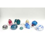 Art glass paperweights including Caithness Isle of Wight, etc along with 3 glass animals including a