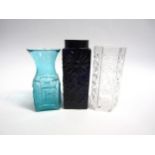 Three Dartington Glass vases by Frank Thrower including Deep Blue Marguerite, clear nipple vase