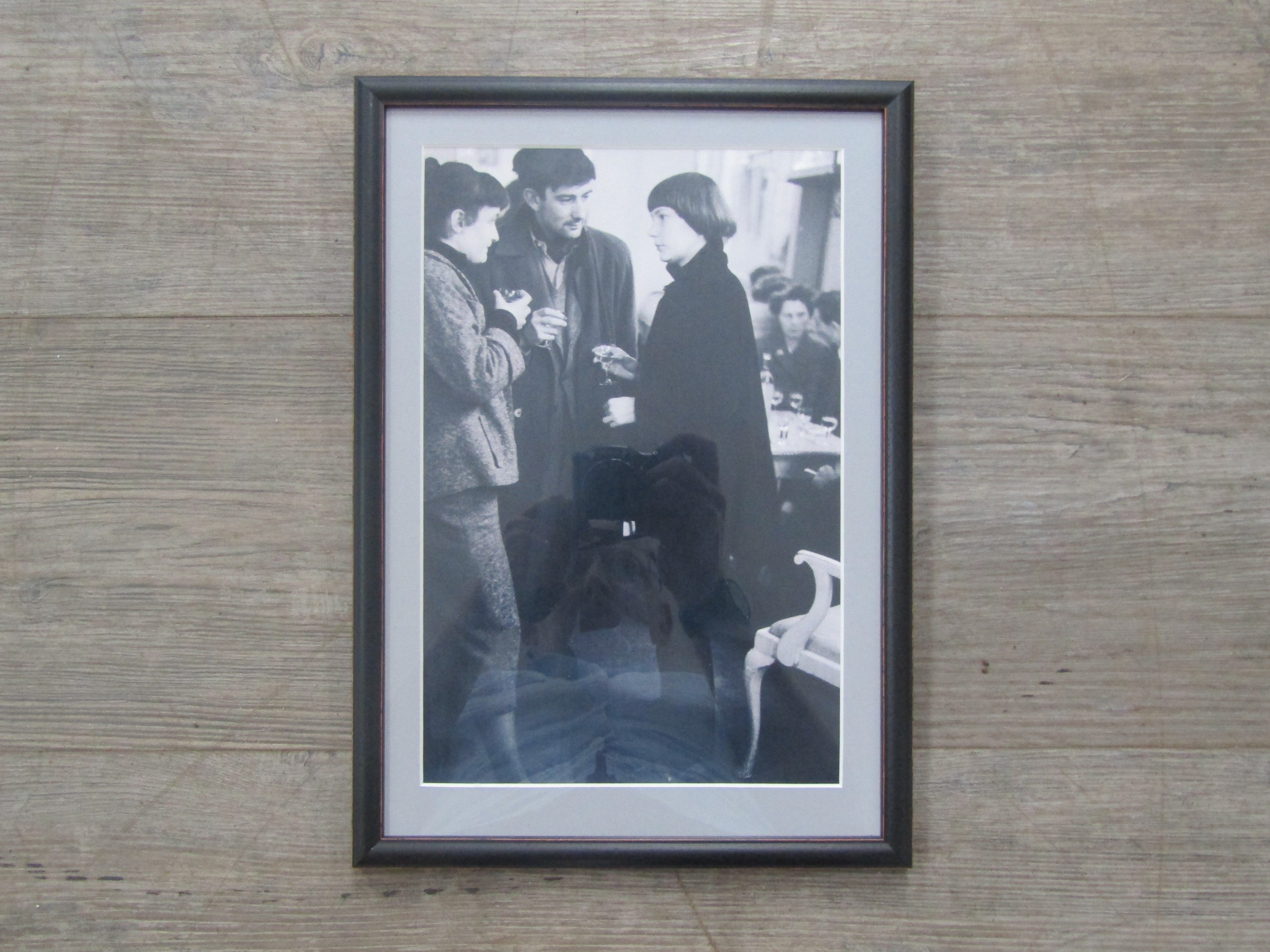 A framed and glazed photograph of Pat, Terry & Michael Winters, given to Rosalind Windebank, by