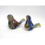 A pair of Murano glass figures of Doves, each with multi coloured swirled bands and filigree line