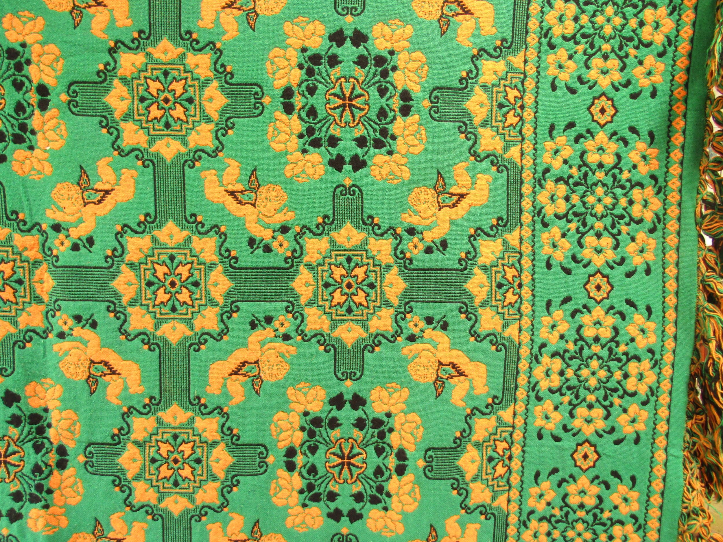 A Casa Pupo rug/throw, 1970's in green and gold colours, approx 250cm x 230cm