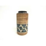 A Troika cylindrical vase with shouldered top, geometric band, painted marks to base. 20cm tall