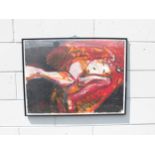 A large framed original artwork depicting an abstract nude study in red. 56.5cm x 76cm