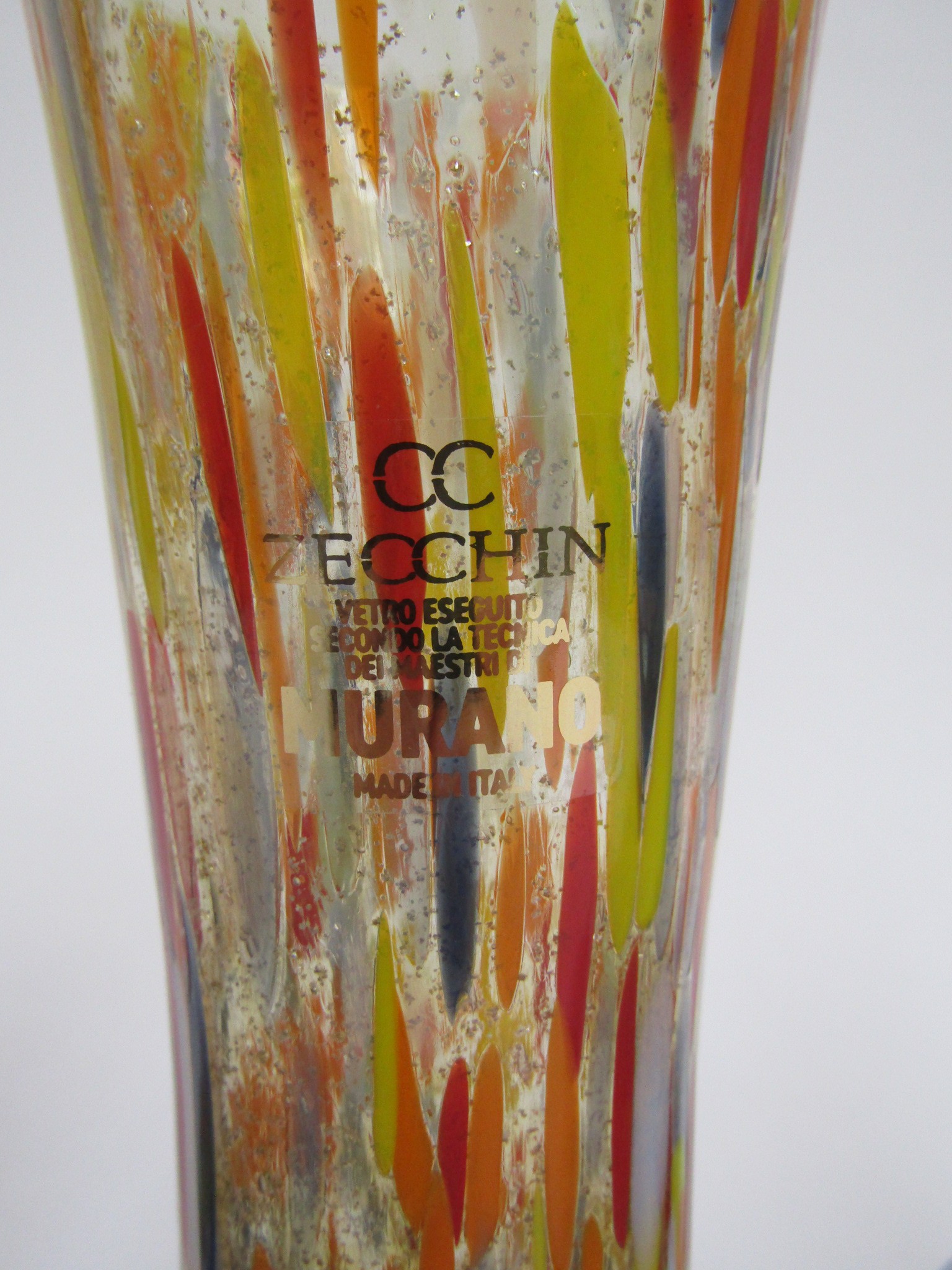 Three Italian glass vases with vertical coloured details. Label to single - CC Zecchin. Pair 20cm - Image 2 of 2