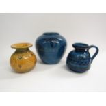 Three pieces of Italian pottery to include one in yellow glaze designed by Aldo Londi for Bitossi "