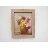 Still Life - framed oil on canvas "Anemones" in a vase. 56cm x 45cm