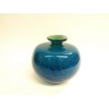 A large Mdina 'Ming' vase c1970's, blue and ochre colours. Base unmarked. 15cm high.