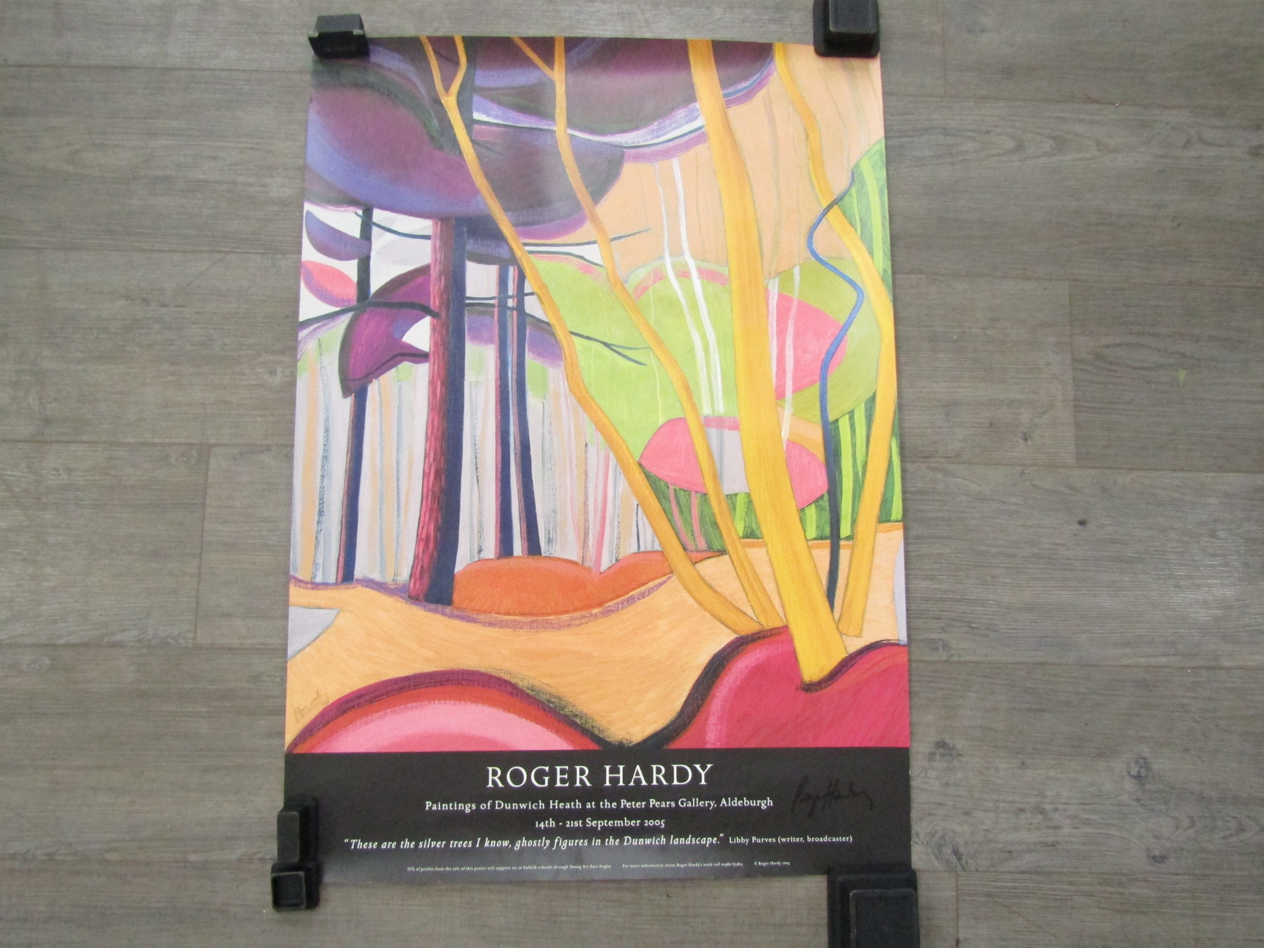 A Roger Hardy exhibition poster - "Paintings of Dunwich Heath" at the Peter Pears gallery, Aldeburgh