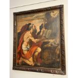 An Old Master painting most likely 17th Century depicting Saint Jerome kneeling at altar with a