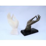 Two Indian hand sculptures, one hollow cast the other carved granite/marble