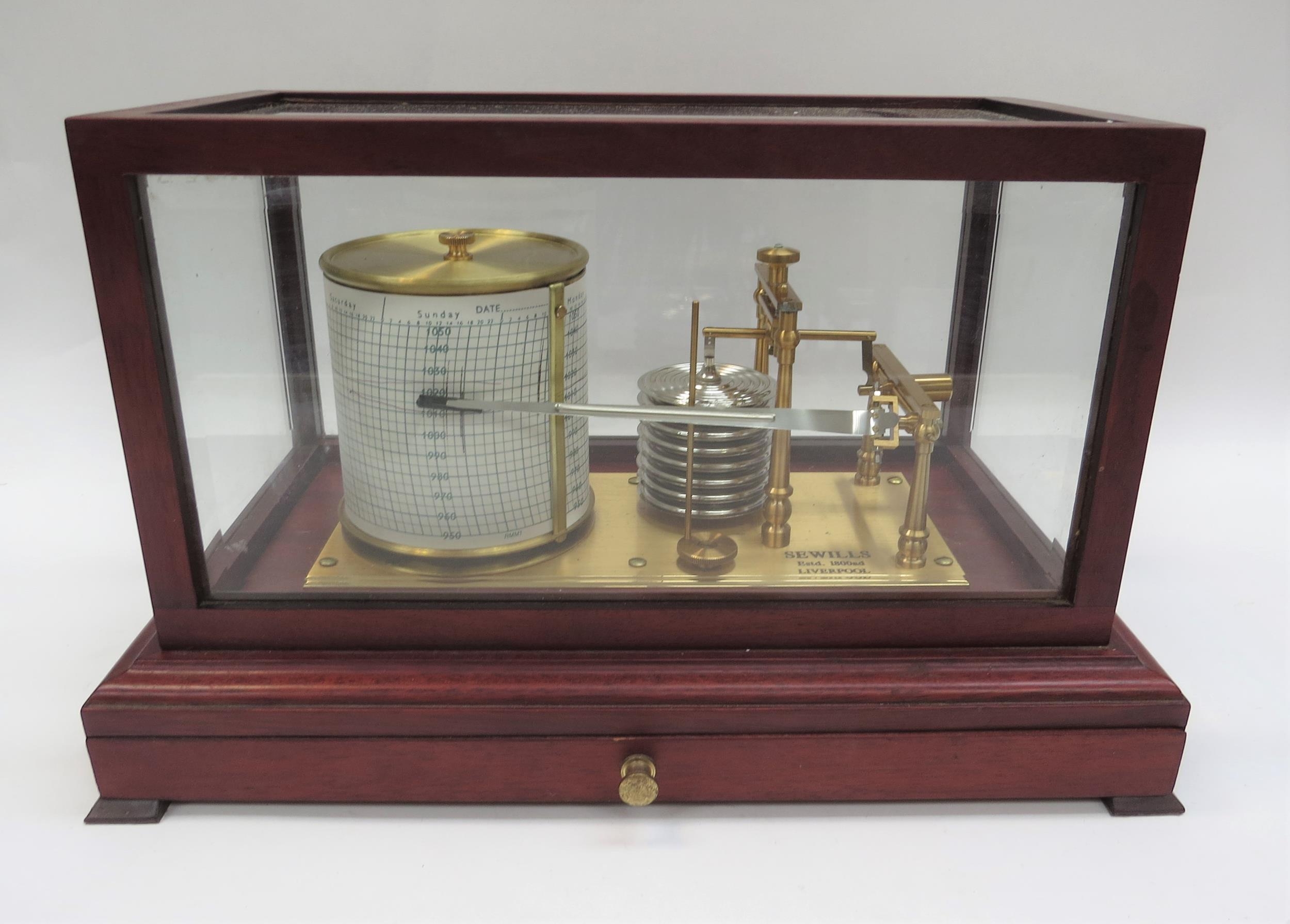 A cased Barograph by Sewills Liverpool Estd.1800ad, 22cm x 35.5cm x 20cm