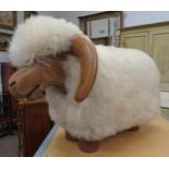 A footstool as a sheep, with fleece body, 36cm tall