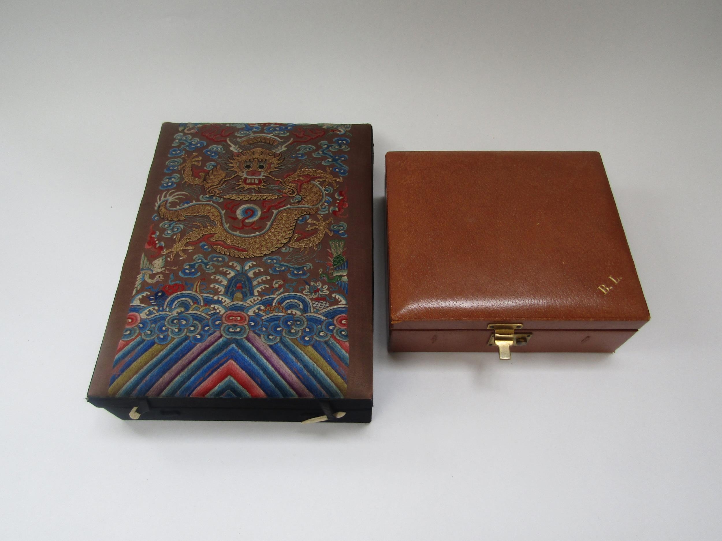 A leather Mappin & Webb jewellery box and Oriental jewellery/make-up box with dragon gold - Image 2 of 5